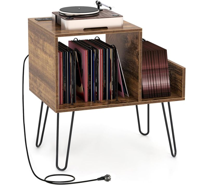 Meuble Tourne-disque Vinyle Avec Prise, Support Tourne-disque Pour 145 Albums (brun Rustique)