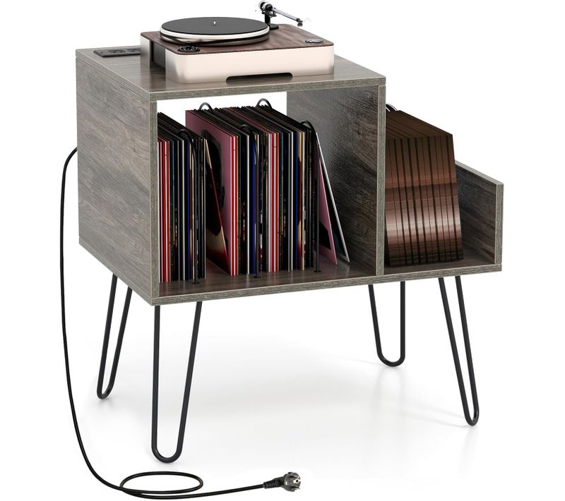 Meuble Tourne-disque Vinyle Avec Prise, Support Tourne-disque Pour 145 Albums, (gris)