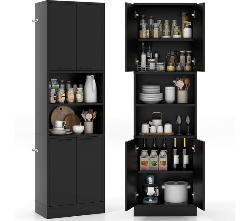 Buffet Cuisine Haut 190 Cm, Meuble De Cuisine Rangement, 2 Placard Rangement, Noir