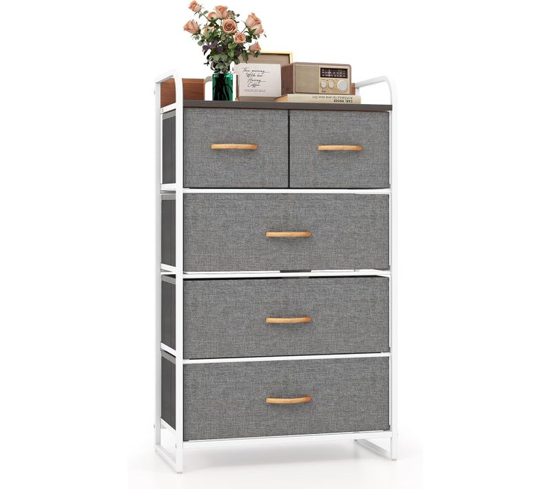 Commode Chambre 5 Tiroirs, Meuble Tiroir Rangement Pliables En Tissu, Cadre En Métal
