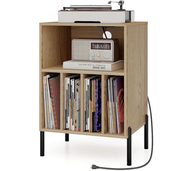 Meuble Tourne-disque Vinyle Avec Prise, Support Platine Vinyle Pour 150 Albums (naturel)