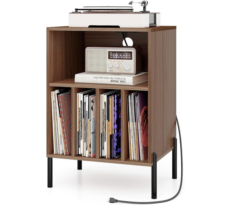 Meuble Tourne-disque Vinyle Avec Prise, Support Platine Vinyle Pour 150 Albums (noyer)