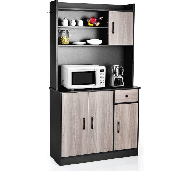 Buffet Cuisine Rangement, Armoire Cuisine Avec Tiroir, 4 Etagères Réglables, 100 X 40 X 180 Cm Noir