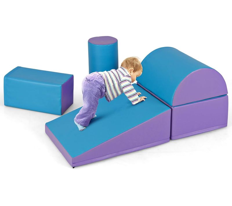 5pcs Parcours Motricité Bébé En Mousse Epe Avec Housse En Pu, Module Motricité Bébé (bleu+violet)