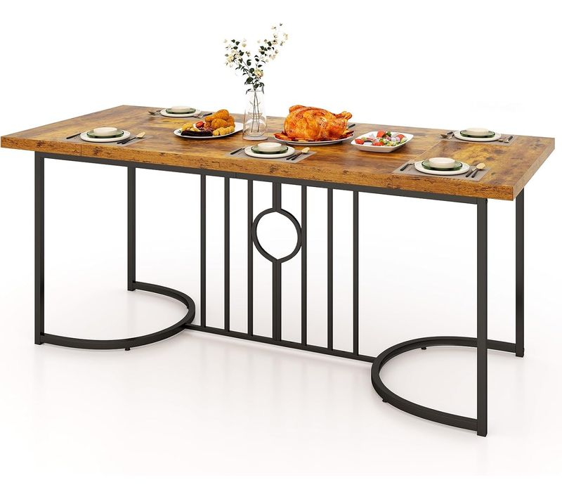 Table Salle à Manger De 180 Cm Pour 6-8 Personnes, Table Cuisine Industrielle, Plateau Épais 4 Cm