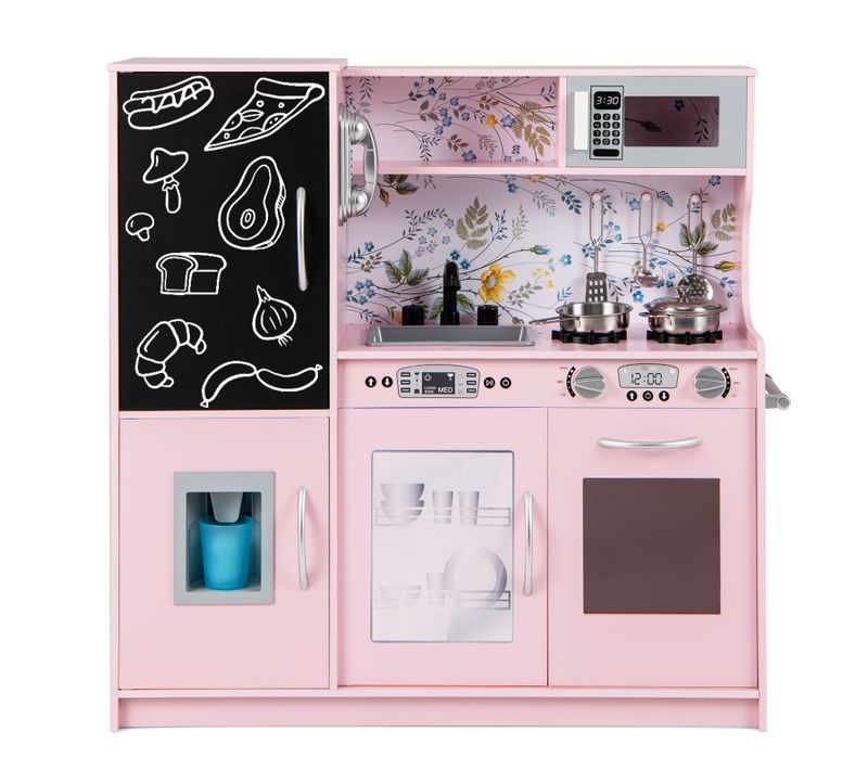 Cuisine Enfants En Bois Avec Tableau Noir Et Téléphone, 82 X 24 X 80 Cm (rose Clair)
