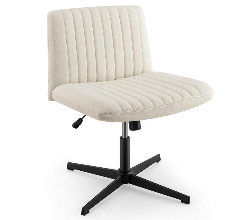 Chaise De Bureau Sans Accoudoirs Avec Siège Rembourré Large, Bascule à 120°, Hauteur Réglable Beige