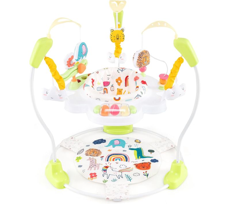 Aire D'éveil à Rebonds Bébé Forêt Et Animaux Avec 3 Hauteurs Réglables Et 9 Jouets (jaune)