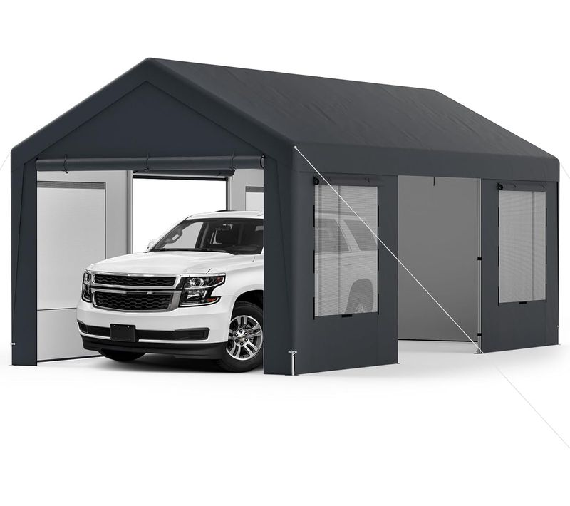 Abri De Voiture 595 X 300 Cm Extérieur, Tente De Garage Avec 8 Parois Latérales Amovibles