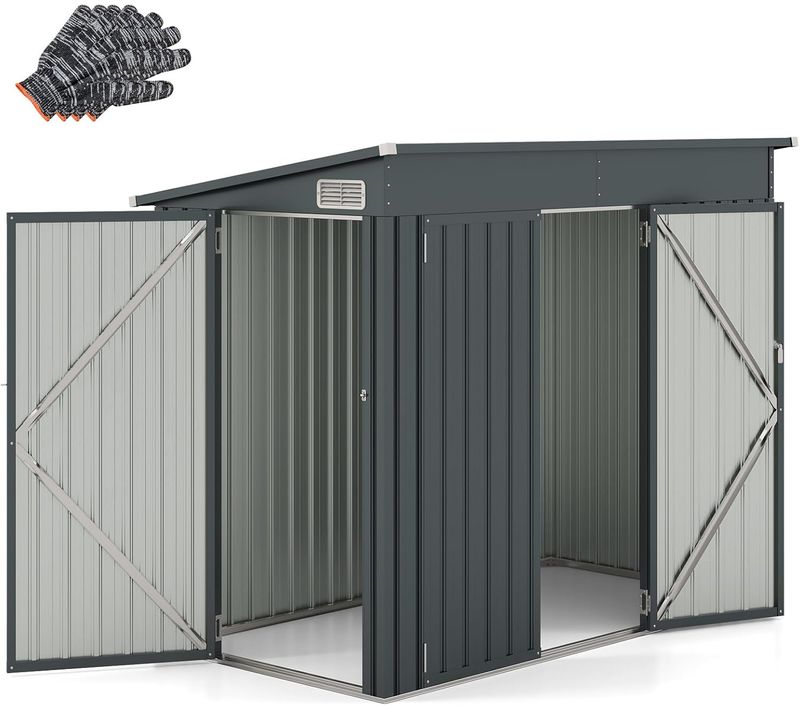 Abri De Jardin En Métal 4㎡, Cabane Jardin Exterieur En Acier Galvanisé 5,7 M³ Avec Loquet, Porte