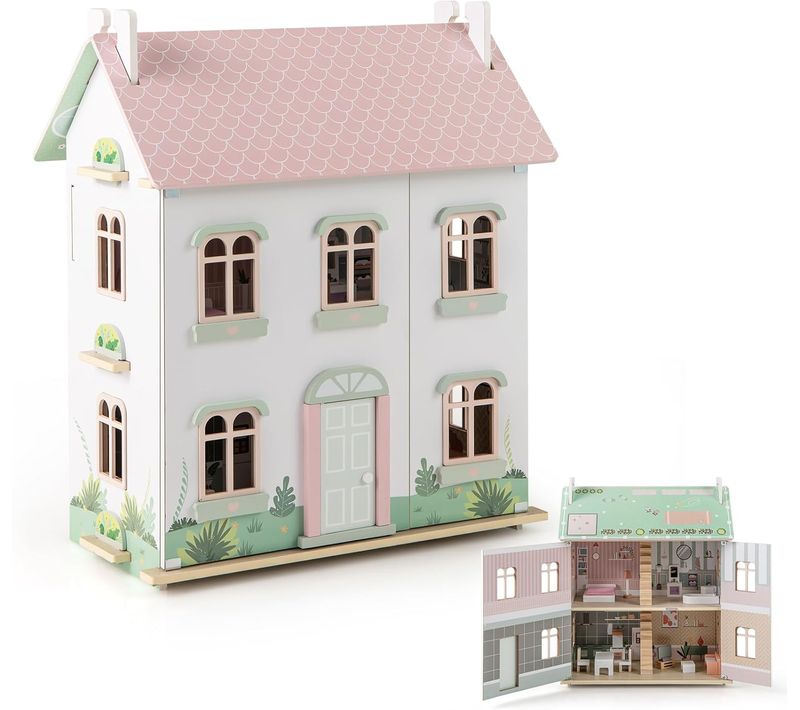 Maison De Poupée En Bois à 3 Étages Avec Toit Amovible Et Double Face, Maison De Rêve