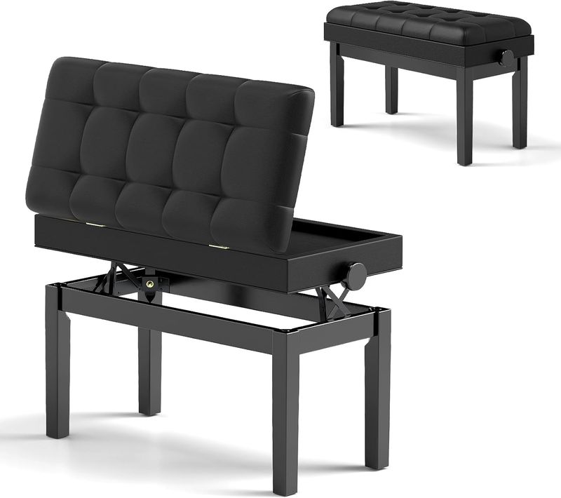 Tabouret Piano Réglable En Hauteur 48-58 Cm, Banquette Piano Avec Rangement, Charge 200 Kg, Noir