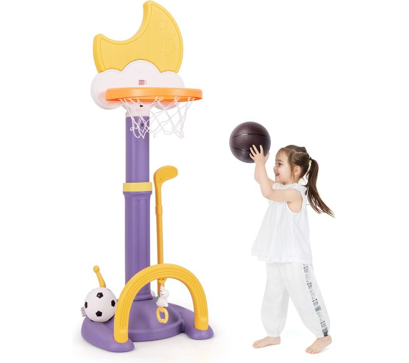 4 En 1 Panier De Basket Enfant En Forme Lune Avec Hauteur Réglable (violet)