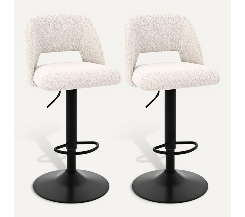 Tabourets De Bar Pivotants Lot De 2, Chaise De Bar Pelucheux Avec Dossier, Hauteur Assise 63-83 Cm