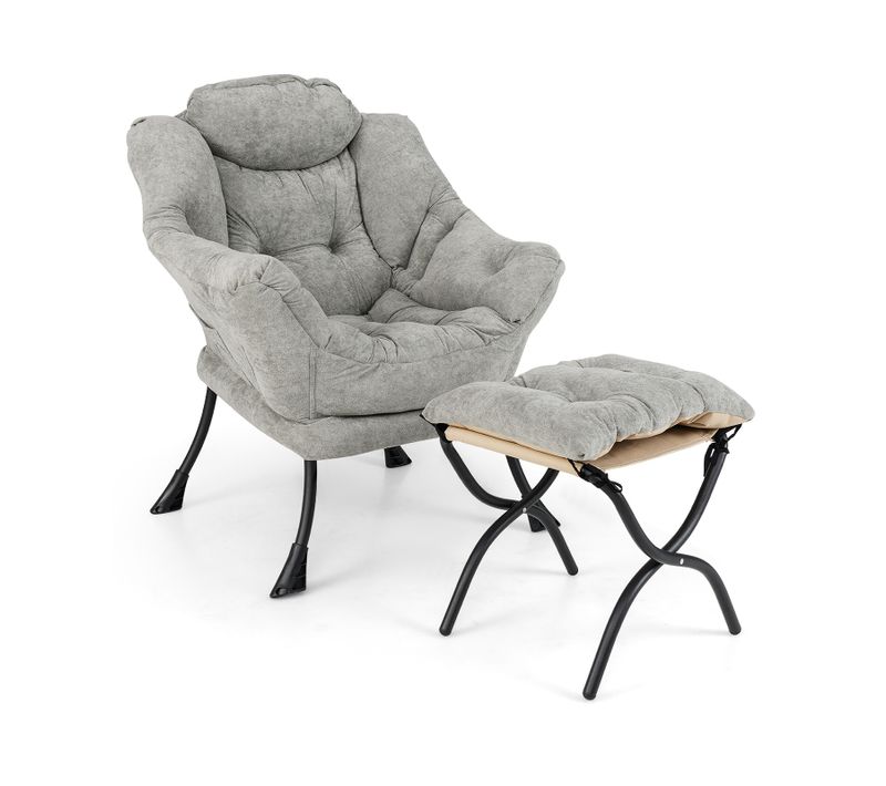 Fauteuil Salon Scandinave, Avec Repose-pieds Pliable, Canapé Relax Confortable En Sherpa Gris