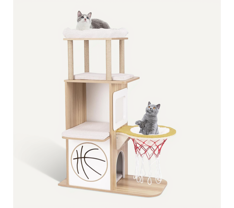 Arbre à Chat Bois 120 Cm, Arbre à Chat Design à Thème Sportif, 4 Griffoir Chat En Jute