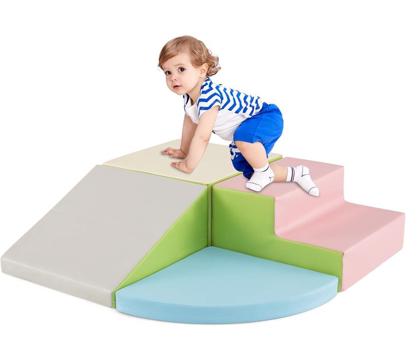 4pcs Parcours Motricité Bébé En Mousse Epe Avec Housse En Pu, Module Motricité Bébé Avec Toboggan