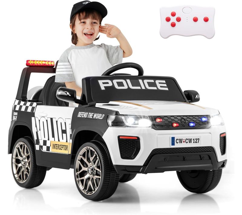 12v Voiture Électrique Enfant Avec Télécommande 2,4g, Voiture 4x4 De Police Électrique, Charge 30kg