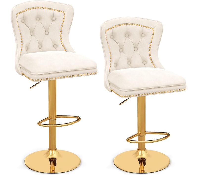 Tabourets De Bar Velours Lot De 2, Chaise De Bar Pivotants Avec Dossier Haut, Repose-pieds (beige)