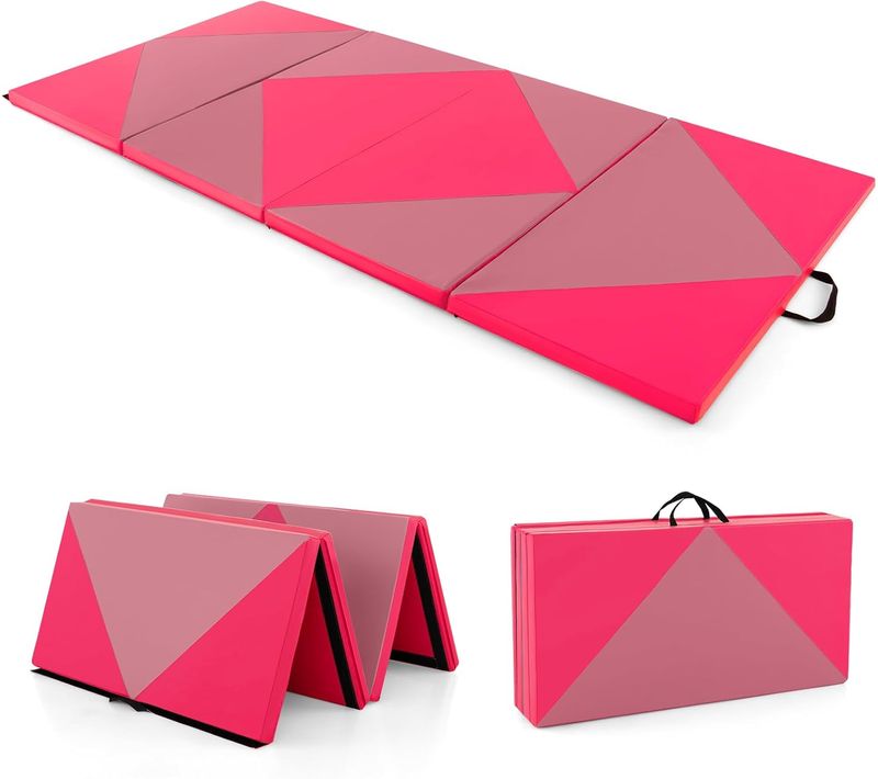 Tapis De Gymnastique Pliable Epais, Matelas D'entrainement En Mousse Et Pu (rose Et Rouge)