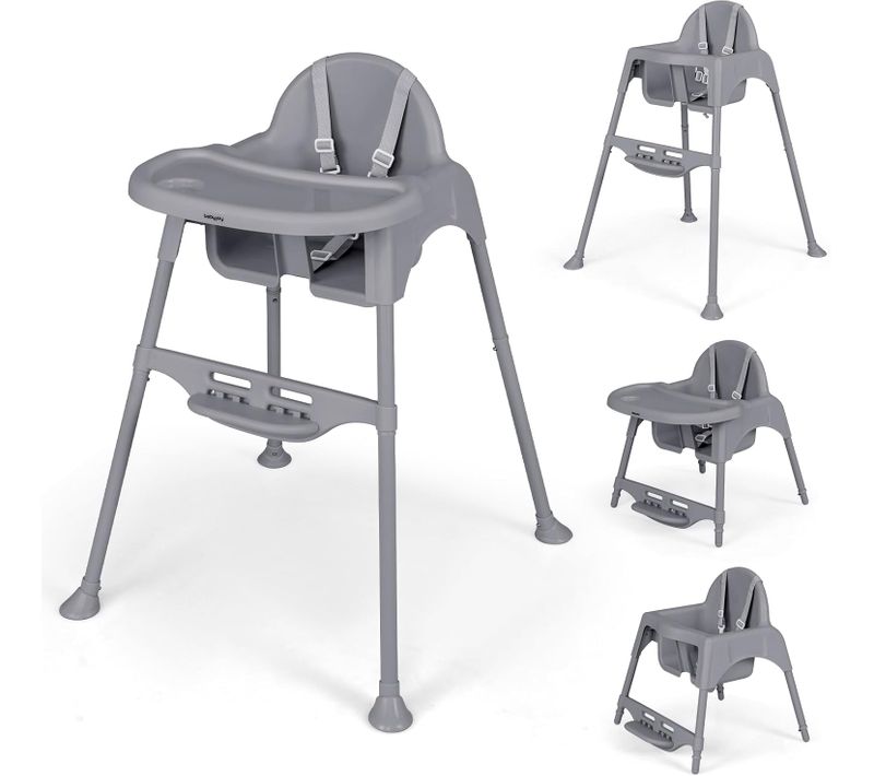 4 En 1 Chaise Haute Bébé Evolutive, 6-36 Mois, Charge 15 Kg, Chaise Bébé Convertible (gris)
