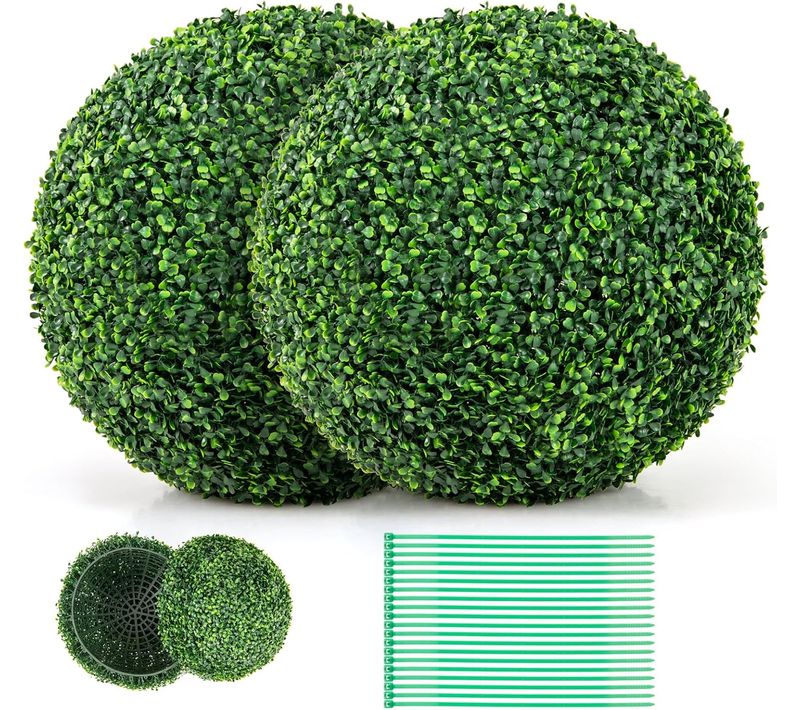 2 Boules De Buis Artificielles 50 Cm Résistantes Aux Uv, Vert Foncé