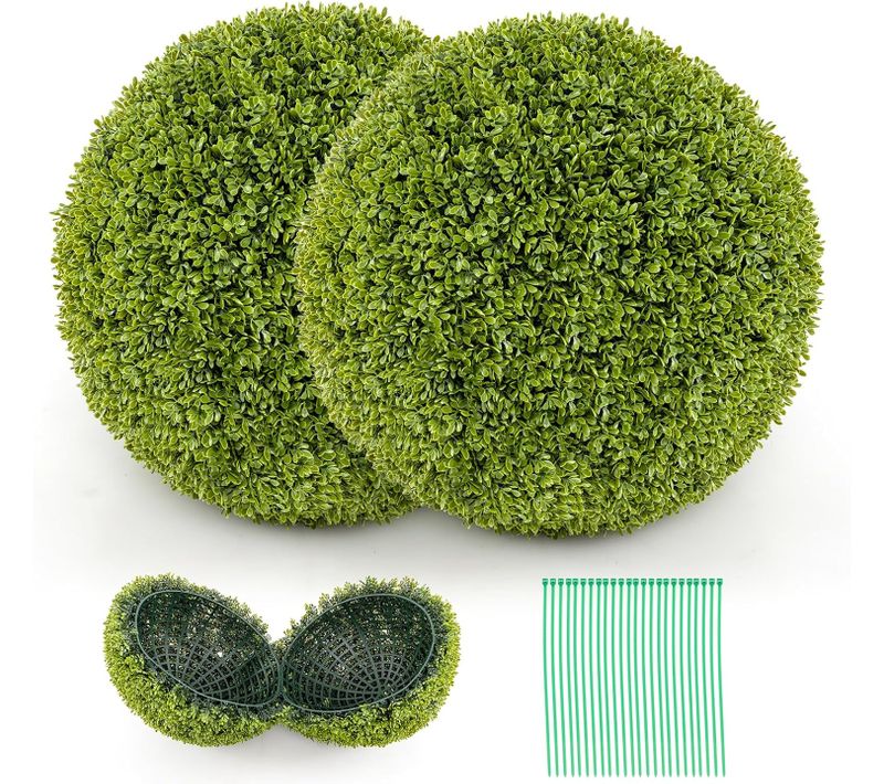 2 Boules De Buis Artificielles 50 Cm Résistantes Aux Uv, Plantes En Boules, Vert