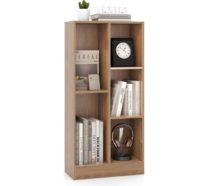 Bibliothèque Etagère à 5 Cases, Meuble De Rangement Autoportant Avec 2 Kits Anti-basculement,naturel
