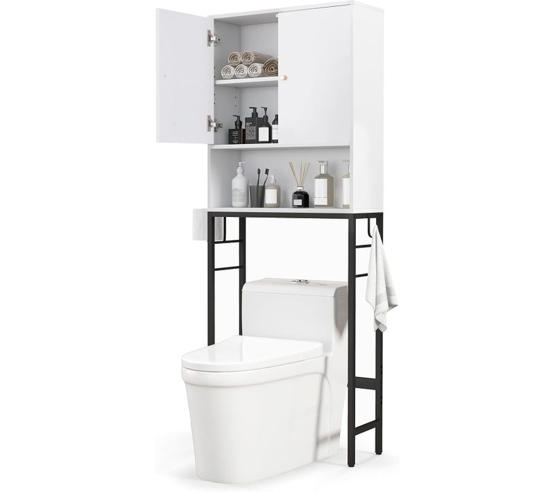 Meuble Wc, Meuble Machine à Laver, Rangement De Salle De Bain à 2 Portes, 23 X 63 X 165,5 Cm (blanc)