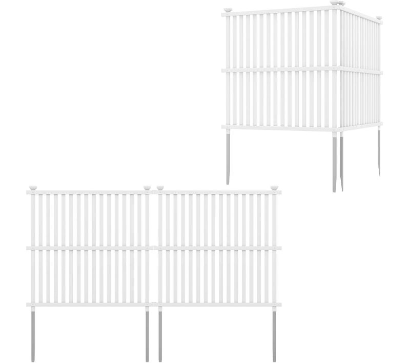 Clôture Privée Extérieure Pour Climatiseur 113 X 114 Cm, Panneaux De Clôture Avec Piquets, Blanc