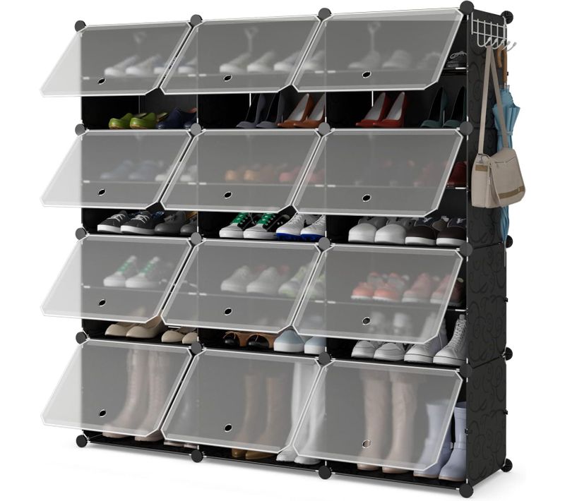 Meuble à Chaussure Pour 48 Paires, 12 Pièces Boite Rangement Chaussures, 124 × 32 × 125 Cm