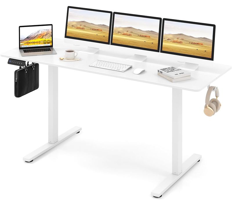 Bureau Assis Debout Electrique 60 X 160 Cm, 3 Hauteurs De Mémoire, Bureau Réglable En Hauteur, Blanc