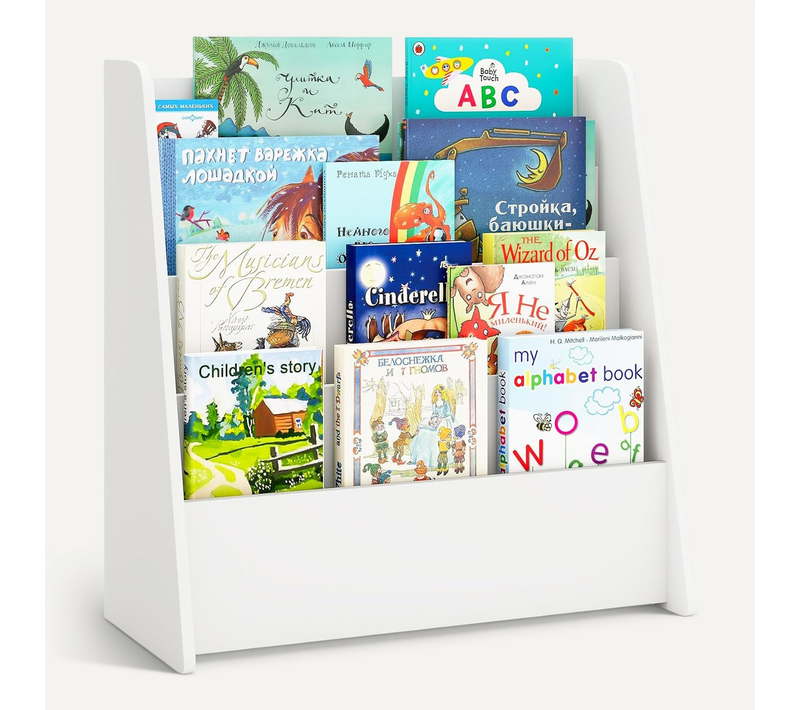 Bibliothèque pour Enfants à 4 Niveaux, Étagère de Rangement à Livre 57,5 x 26,5 x 59 cm, Blanc