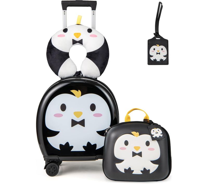 Valise Enfants à Roues 14'' et Sac à Dos 10'', Ensemble De 4 Bagages Aérienne Charge 35l (pingouins)