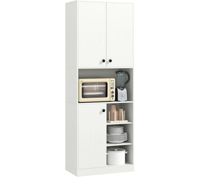 Buffet Cuisine, Meuble Cuisine Rangement 166 Cm, 3 Placard, Double Porte, 5 Etagères, Blanc