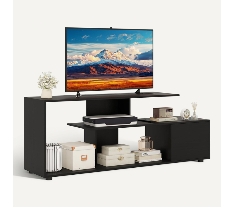 Meuble TV, Meuble Télé Pour 55" Au Max, Design S, Rangement Ouvert, Grand Compartiement (noir)