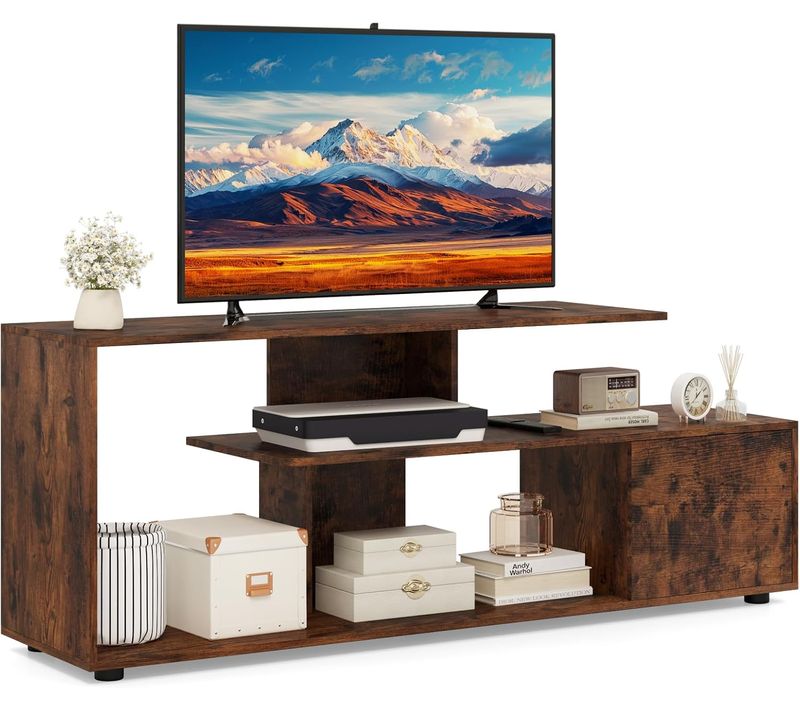 Meuble TV, Meuble Télé Pour 55" Au Max, Design S, Rangement Ouvert (marron Rustique)