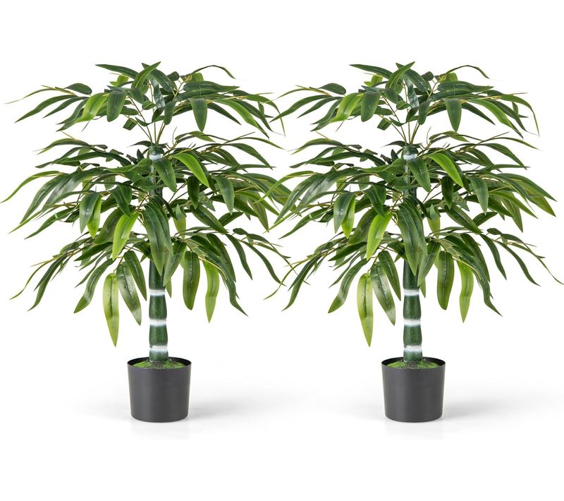 Lot De 2 Arbres Artificiels En Bambou De 100 Cm, Fausses Plantes Avec Pot En Plastique