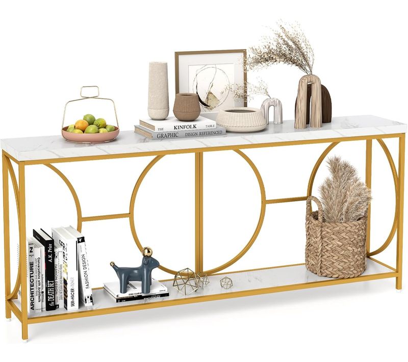 Console Meuble XXL, Grand Table Console Industriel, 180 X 30 X 80 Cm, 2 Étagères (blanc)