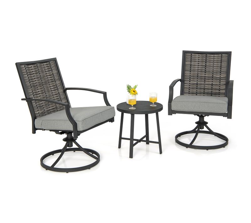 Ensemble De Meubles De Patio 3 Pièces Salon De Jardin Avec Chaises En Osier Pivotantes