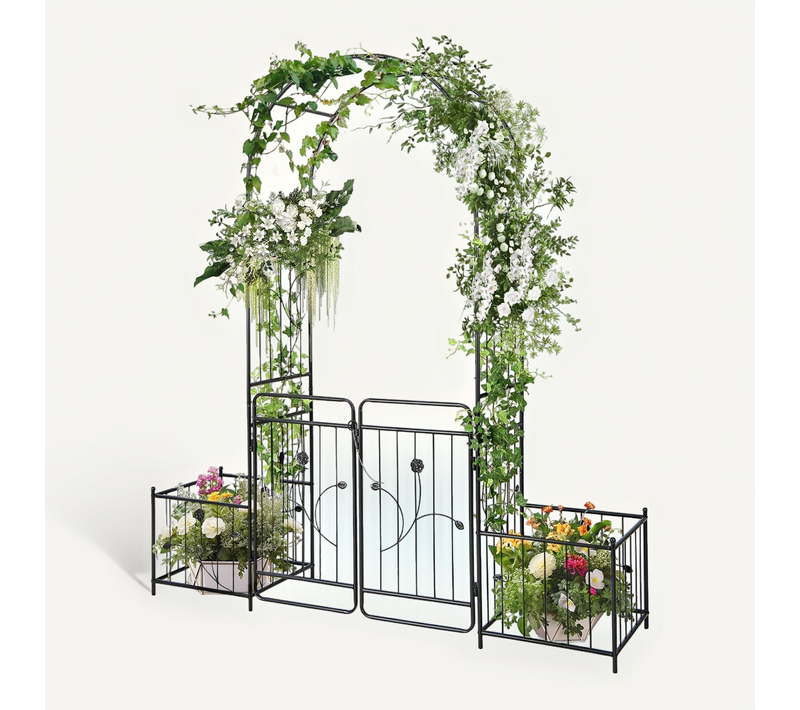 Arche De Jardin De 220 Cm Avec 2 Bacs Jardinière Et Treillis, Pergola Extérieur Pour Plantes
