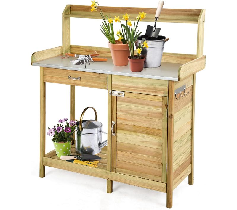 Table De Rempotage En Bois De Sapin Avec Tiroir, Table De Jardinage 112 X 45 Charge 50 Kg