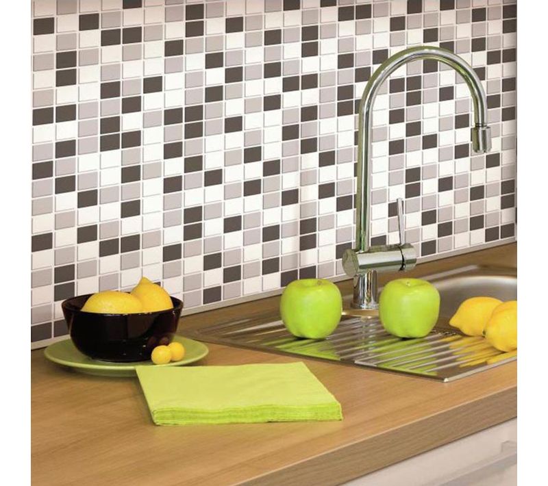 Carrelage Mural Faïence Adhésive Motifs Mosaïques Noir Et Blanc - 4 Plaques 26x26cm - Stick Tile