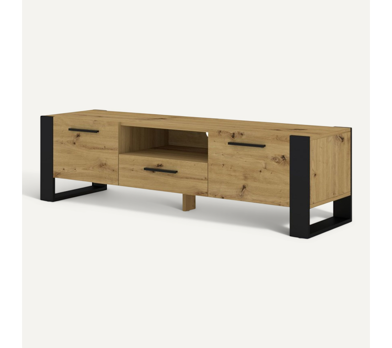 Meuble TV Bas 160 Cm Couleur Chêne Artisan Nuka Commode TV Hi-fi Table