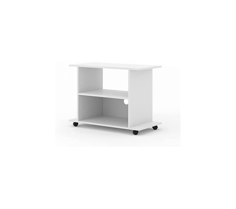 Meuble TV Commode TV Yogi Blanc 60x80x40 Cm 2étagères Avec Roues