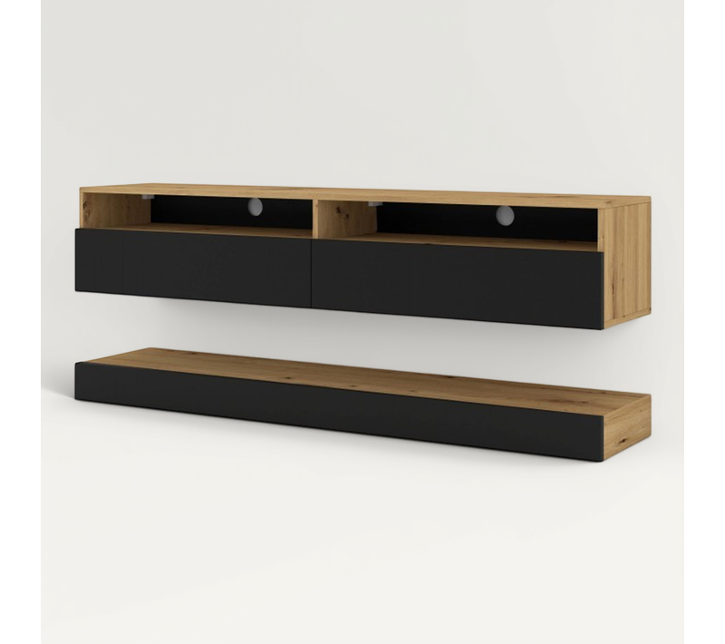 Meuble TV Duo 160 Cm Suspendu Avec Étagère Artisan/ Noir Sideboeard Avec Un Design Moderne