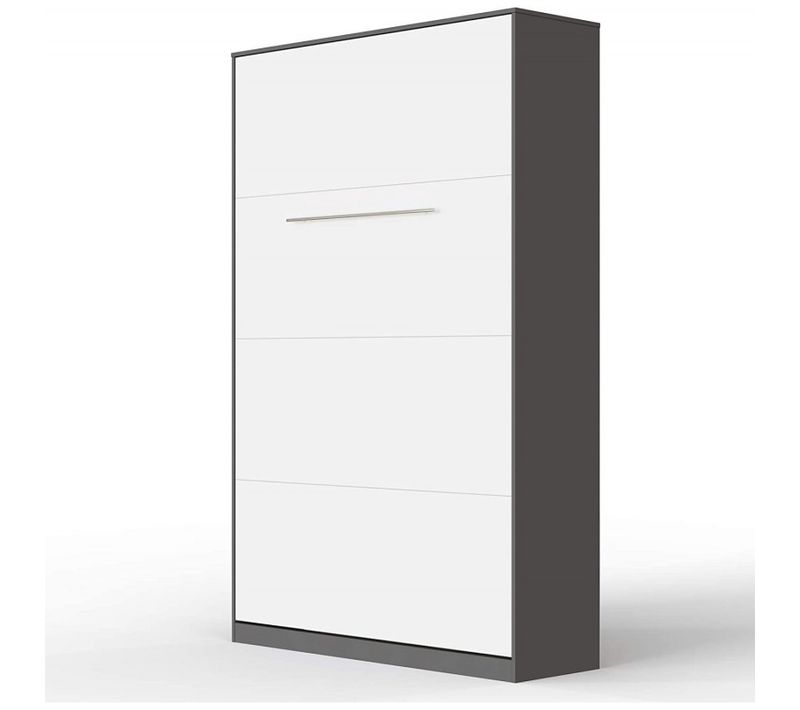 Armoire Lit Escamotable 120x200 Cm Vertical Mural Supérieur Anthracite/blanc