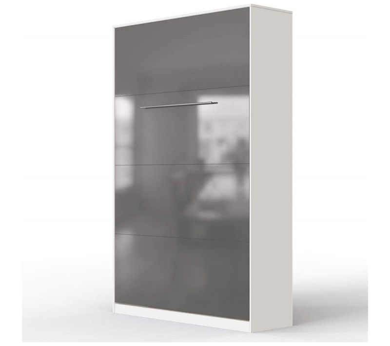 Armoire Lit Escamotable 120x200 Cm Vertical Mural Supérieur Blanc/anthracite Brillant