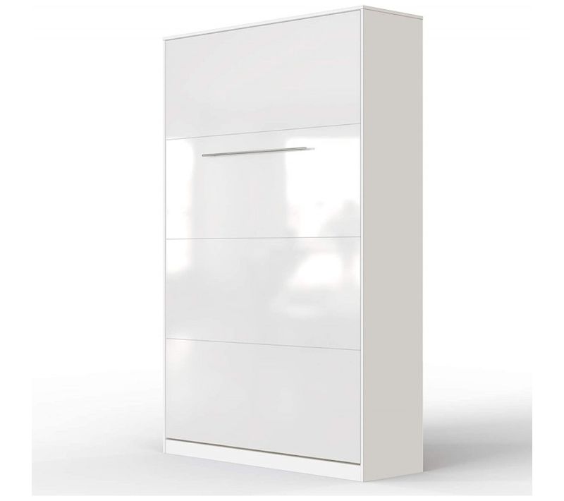 Armoire Lit Escamotable 120x200 Cm Vertical Mural Supérieur Blanc/blanc Brillant