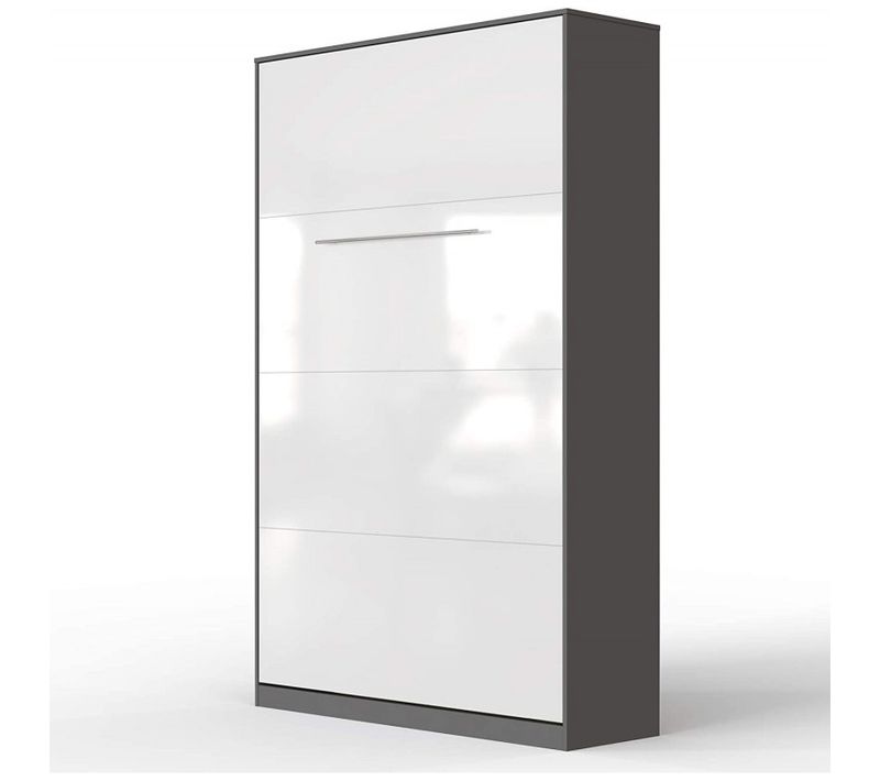 Armoire Lit Escamotable 120x200 Cm Vertical Mural Supérieur Anthracite/blanc Brillant